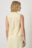 Back view of women's cotton striped button down shirt by Lilla P with relaxed oversized fit
