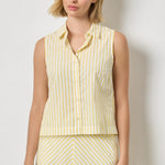 Women's oversized striped button down shirt by Lilla P in sunflower stripe cotton poplin