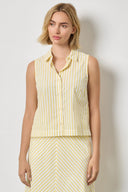 Women's oversized striped button down shirt by Lilla P in sunflower stripe cotton poplin