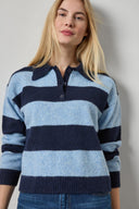 Lilla P striped polo sweater with scalloped collar in Clearwater stripe