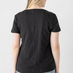 Lilla P V-neck short sleeve back seam tee in black – back view showing seam detail