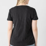 Lilla P V-neck short sleeve back seam tee in black – back view showing seam detail