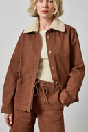 Lilla P Washed Twill Pleat Back Jacket in 100% cotton with a structured barn jacket silhouette