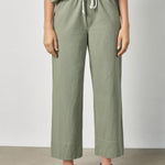 Women's wide leg cotton pants by Lilla P in sage with elastic waistband and relaxed fit