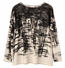 Back view of the painted cashmere boatneck sweater in ivory and brown