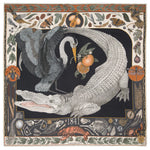 Sabina Savage Alligator’s Empire silk twill scarf in Midnight/Steel with wildlife artwork – flat lay
