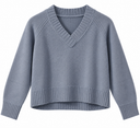 Sphere One Sorcha cropped chunky V-neck sweater in Fake Ash blue-grey