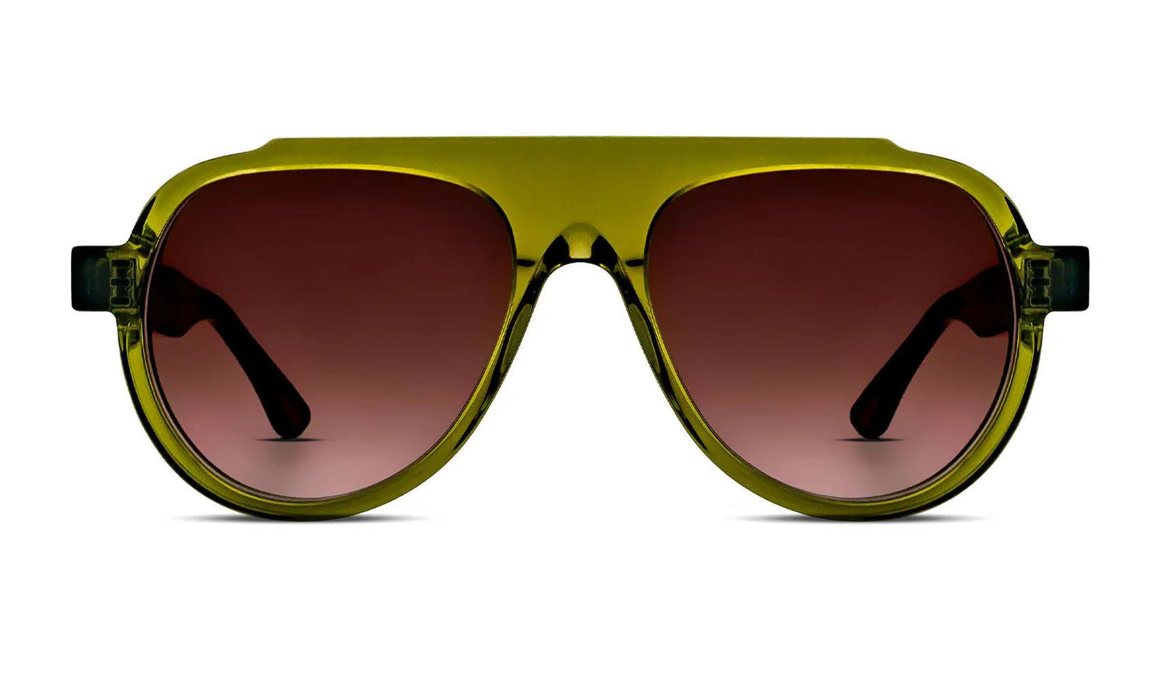 Thierry Lasry CLANDESTY 390 Olive Green oversized aviator sunglasses with tinted lenses, handmade in Italy from acetate, front view
